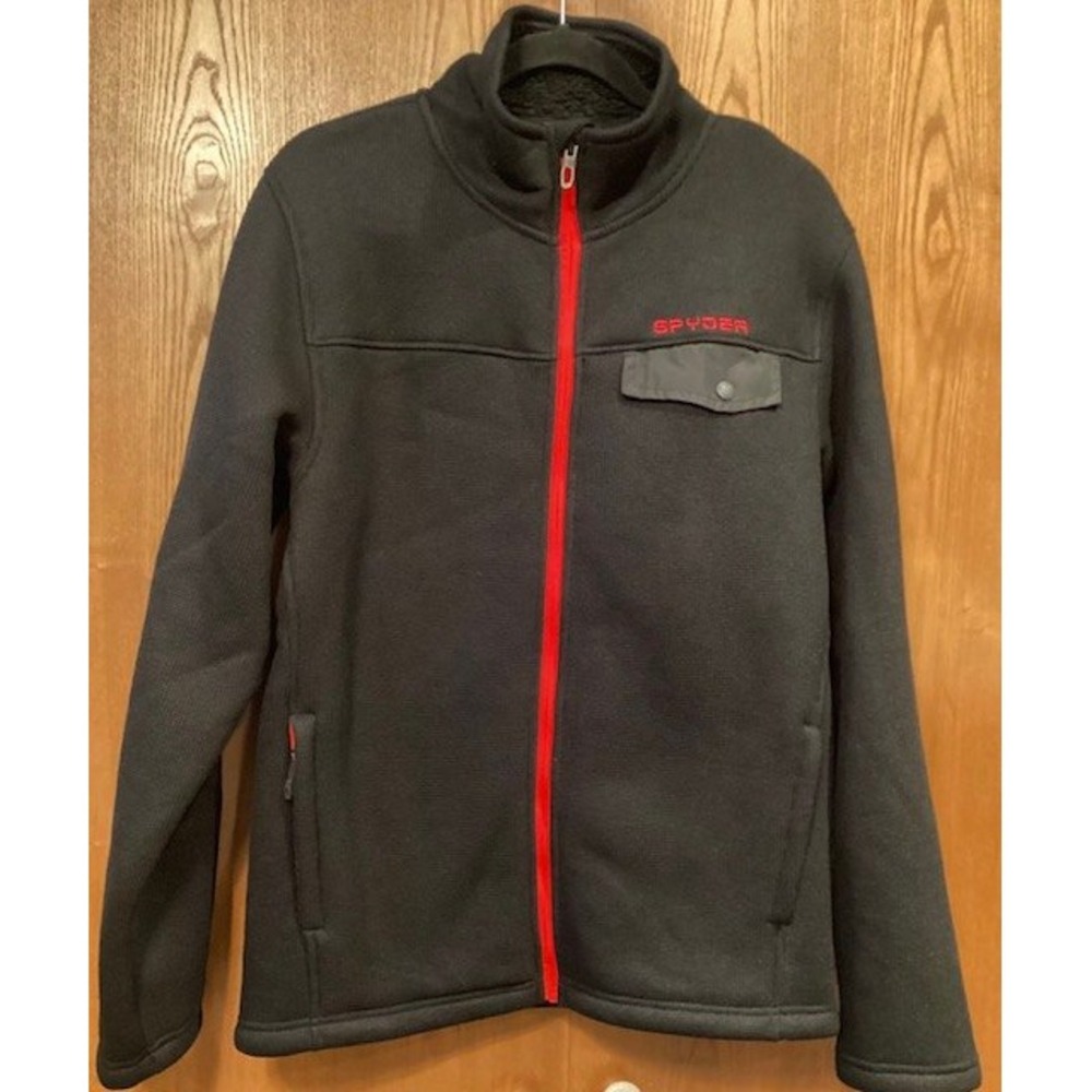 Spyder Expo Men Black Insulated Woven Full Zip Jacket Sherpa Lined Size Small‎